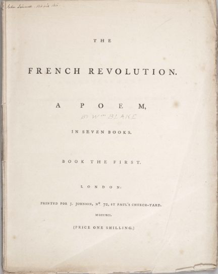 Title page of William Blake's French Revolution: A Poem